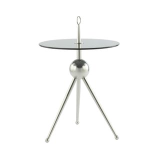 Table D’appoint Ronde En Verre Gris Argent 46x46x70cm