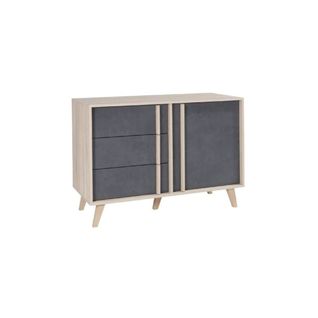 Buffet Enfilade Bahut Petit Modèle Malmo Chêne Clair Et Gris Béton