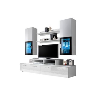 Meuble TV Mural 200cm Design. Collection Mini Coloris Blanc.