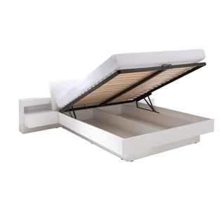 Lit Coffre Renato 180x200 Cm Coloris Blanc Avec Sommier Et Tables De Chevet Avec LED – 291 X 90 X 2