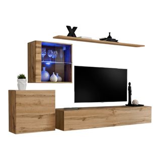 Ensemble Meuble Salon Mural Switch Xv Design, Coloris Chêne Wotan.