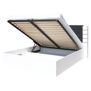 Lit King Size 180 Cm Blanc Et Noir Brillant Avec Coffre Et Finition Simili Cuir