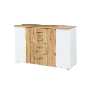 Commode Wood 4 Tiroirs Et 2 Portes Coloris Chêne Et Blanc