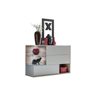 Buffet, Bahut, Enfilade Klis Trois Portes Et Trois Niches. Coloris Gris Perle Et Chêne. Style Desig