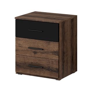 Table De Chevet Eos – 3 Tiroirs – Chêne Foncé Et Noir – Design Moderne