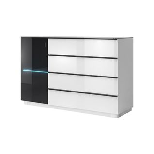 Buffet Tonga 138x87.5x43.5 Cm Avec 4 Tiroirs Et 1 Porte, Coloris Blanc Brillant