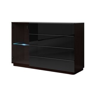 Buffet Tonga 138x87.5x43.5 Cm Avec 4 Tiroirs, 1 Porte Et LED, Coloris Wengé