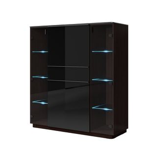 Buffet Haut Tonga 123x133x44 Cm Avec 4 Portes En Verre Et 1 Tiroir, Coloris Wengé