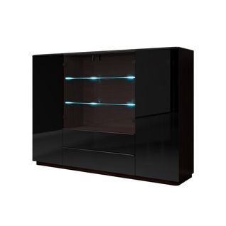 Buffet Haut Tonga 187.6x134x43.5 Cm Avec 4 Portes, 2 Tiroirs Et LED, Coloris Wengé