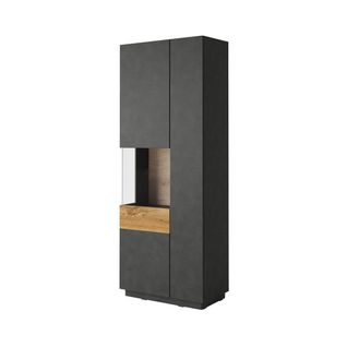 Vitrine, Bibliothèque, Vaisselier Kiles Coloris Gris Anthracite Et Chêne. Modèle Vitrine Gauche. Le