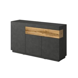 Buffet, Bahut, Enfilade Kiles Trois Portes Et Un Tiroir. Coloris Gris Anthracite Et Chêne. Style De