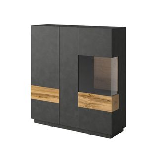 Buffet Haut Kiles Trois Portes Avec LED. Coloris Gris Anthracite Et Chêne. Style Design