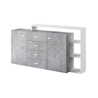 Buffet Avec Étagère Intégrée Collection Bergame 180cm. Coloris Gris Et Blanc. Style Design
