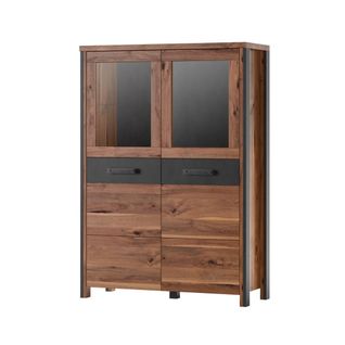 Buffet Haut Windsor Chêne Foncé Et Gris Anthracite - 2 Grandes Portes - 97 X 138 X 37 Cm