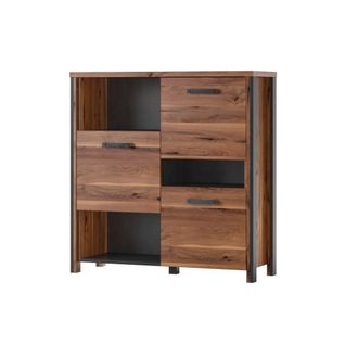 Bahut Windsor 110 Cm - Chêne Foncé Et Gris Anthracite - 3 Portes, 3 Niches - 107 X 110.2 X 37.6 Cm