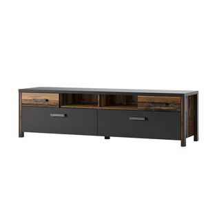 Meuble TV Windsor Gris Anthracite Et Chêne Foncé - 190 Cm - 2 Portes, 2 Tiroirs, 2 Niches - 187 X 5