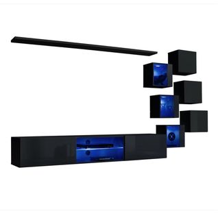 Ensemble Meubles De Salon Switch Xxi – LED – Noir Brillant – Composition Murale Design