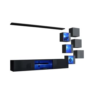 Ensemble Meubles De Salon Switch Xxi – LED – Noir Et Gris – Design Suspendu