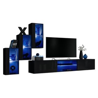 Ensemble Meubles De Salon Switch Xxii – LED – Noir Brillant – Design Suspendu