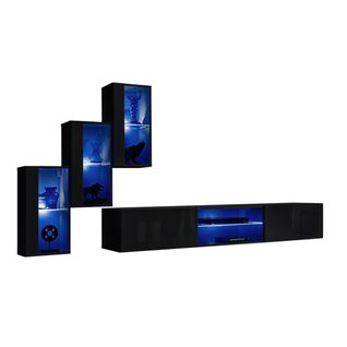 Ensemble Meubles De Salon Switch Xxiii – LED – Noir Brillant – Design Suspendu