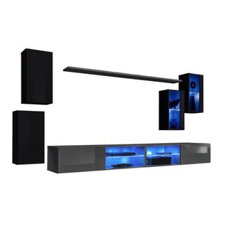 Ensemble Meubles De Salon Switch Xxv – LED – Noir Et Gris – Design Suspendu