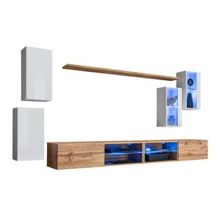 Ensemble Meubles De Salon Switch Xxv – LED – Blanc Et Chêne – Composition Murale Design