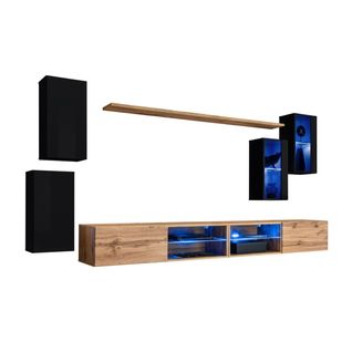 Ensemble Meubles De Salon Switch Xxv – LED – Noir Et Chêne – Design Suspendu