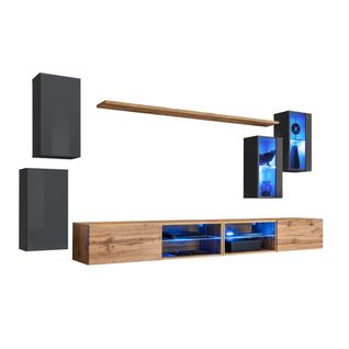 Ensemble Meubles De Salon Switch Xxv – LED – Gris Et Chêne – Design Suspendu