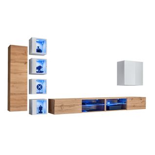 Ensemble Meubles De Salon Switch Xxvi – Chêne Et Blanc – LED Intégrées et Système Push To Open