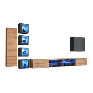 Ensemble Meubles De Salon Switch Xxvi – Chêne Et Gris – LED Intégrées et Système Push To Open