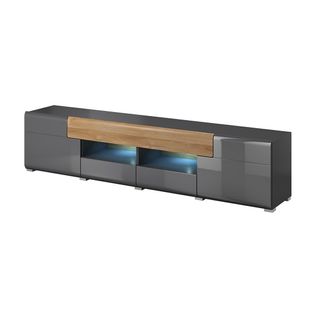 Meuble TV 210cm Collection Ohio Avec LED Intégrée. Coloris Gris Anthracite Et Chêne.