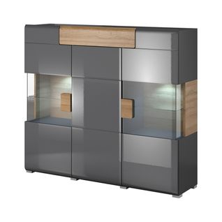 Buffet Xl150cm Collection Ohio. Éclairage LED Intégré. Coloris Gris Anthracite Et Chêne.