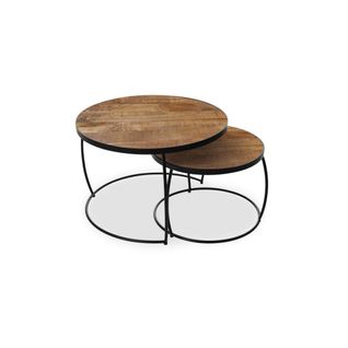 Table Basse Gigogne Ronde En Bois Massif Exotique Collection Larson. Meuble Style Industriel