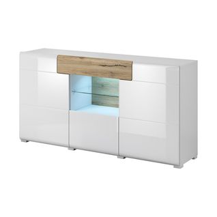 Buffet 160cm Collection Ohio. Coloris Blanc Et Chêne. LED Incluses