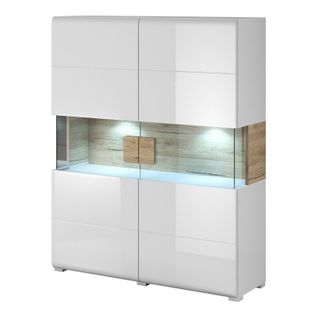 Vitrine Double Portes Ohio – LED Intégrées – Blanc Et Chêne – L122 X H152 X P39 Cm