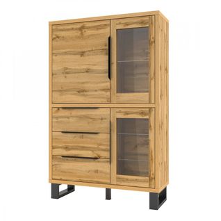 Vaisselier Coloris Chêne Collection Milo. Finition Noires. Meuble Idéal Pour Votre Salle à Manger.