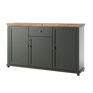 Buffet 160cm Avec 3 Portes Et Un Tiroir Collection Assia. Coloris Vert Et Chêne.