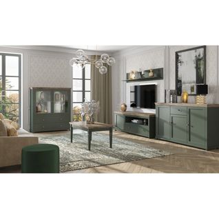 Ensemble De 5 Meubles Pour Votre Salon Coloris Vert Et Chêne. Collection Assia