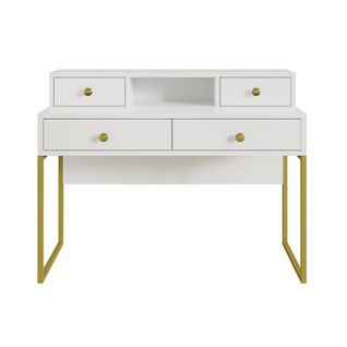 Console Bureau Design Collection Douglas Avec Quatre Tiroirs Et Une Niche, Coloris Blanc, 120 X 95