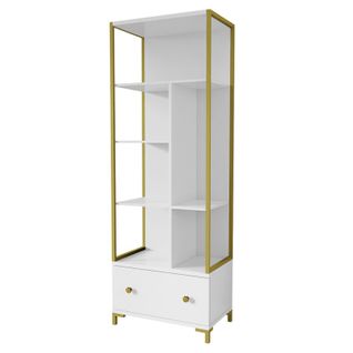 Bibliothèque Collection Douglas Avec Nombreux Rangements Et Finitions Dorées, 70 X 200 X 42 Cm