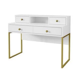 Ensemble De 2 Meubles De Bureau. Console Et Étagère Collection Douglas Coloris Blanc Et Doré