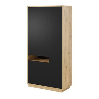 Armoire Design Avec Niche Éclairée Collection Villa. Couleur Chêne Et Noir.