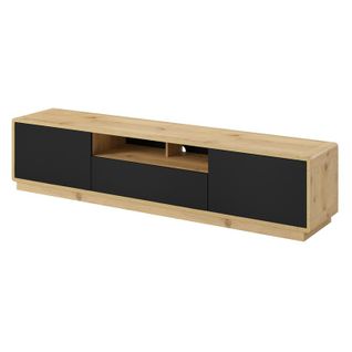 Meuble TV 200cm Collection Villa. Couleur Chêne Et Noir Mat. LED Intégrée