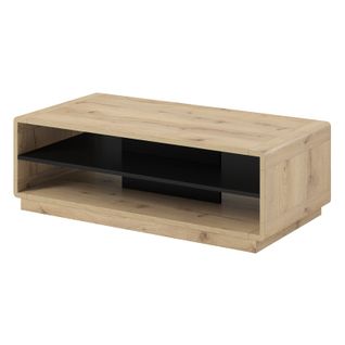 Table Basse Villa – Rectangulaire 120x60 Cm – Chêne Et Noir – Avec Niches De Rangement