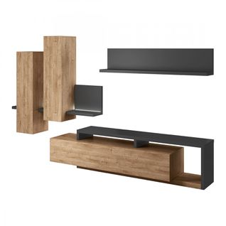 Ensemble Meubles De Salon Avec LED Collection Bergame. Coloris Chêne Et Gris.