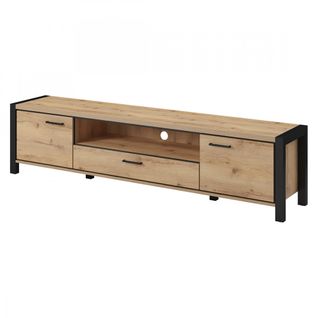 Meuble TV XL 210cm Collection Tivora. Couleur Chêne Et Noir. 2 Portes Et 1 Tiroir.