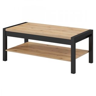 Table Basse Tivora – Rectangulaire 120x60 Cm – Chêne Et Noir – Avec Plateau De Rangement