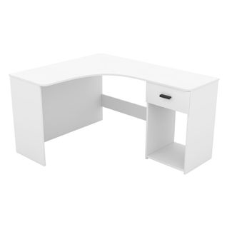 Bureau D'angle Louane – Blanc Mat – Design Moderne Avec Caisson Et Niche De Rangement