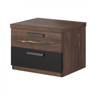 Table De Chevet 2 Tiroirs – Chêne Foncé Et Noir – Collection Fox