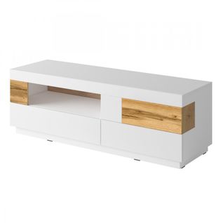 Meuble TV 160cm Collection Kiles. Coloris Blanc Et Chêne. Style Design. LED Intégrée